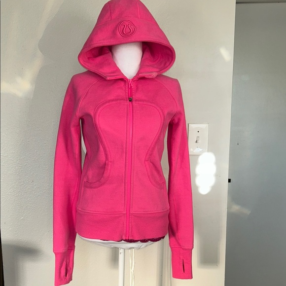 lululemon athletica Tops - Lululemon Scuba Hoodie Full Zip 6 Pink Hooded Sweatshirt Thumbholes Logo